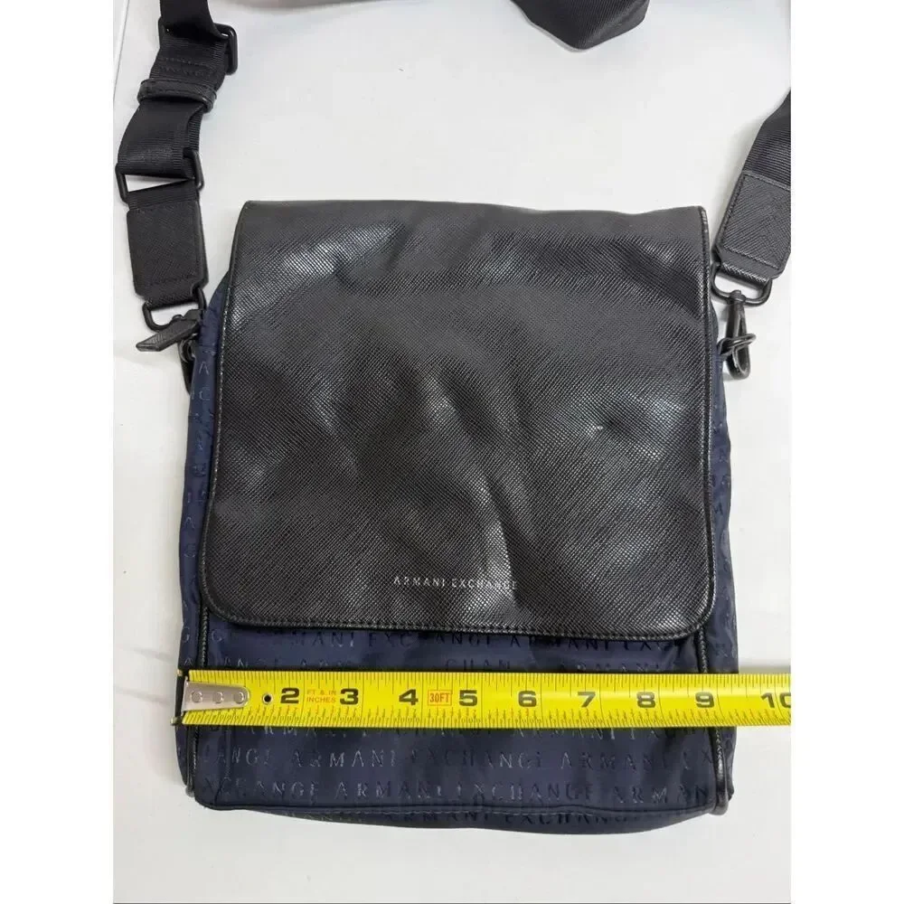 Armani Exchange Mens Blue Black Adjustable Strap Messenger Bag Magnetic Closure